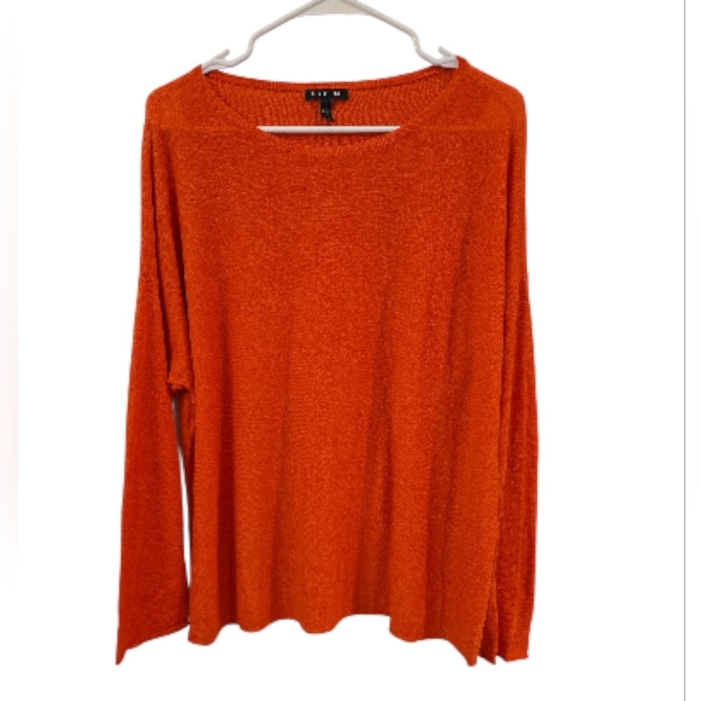 EILEEN FISHER ORGANIC LINEN/COTTON BLEND LONG SLEEVE BLOUSE. ORANGE/RUST. SIZE L